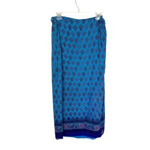 Vtg Womens Blue Silk Maxi Skirt Pencil Paisley Purple 90s Medium 30 inch waist